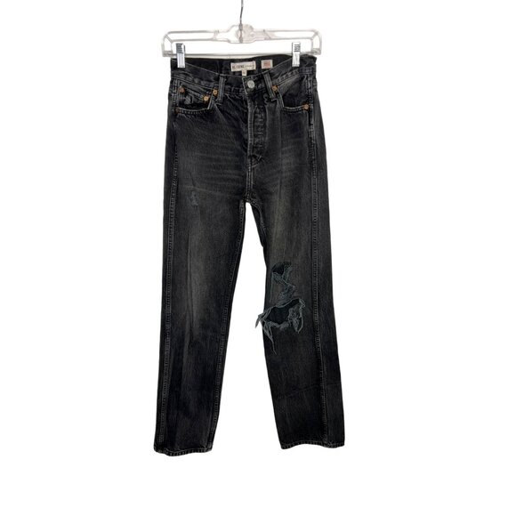 RE/DONE Black Distressed High-Rise Straight Jeans - Size 24 - Picture 1 of 9